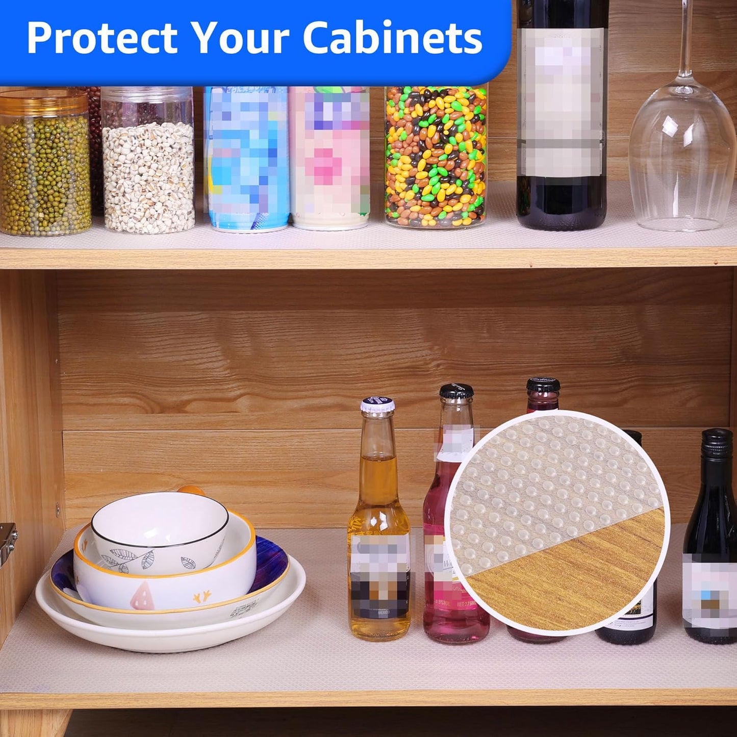 PABUSIOR Shelf Liners for Kitchen Cabinets - Clear Drawer Liners 15 inch Wide - Easy to Cut Waterproof Kitchen Cabinet Liner - Non-Adhesive Bathroom Cupboard Mat for Fridge 15 x 360 Inch