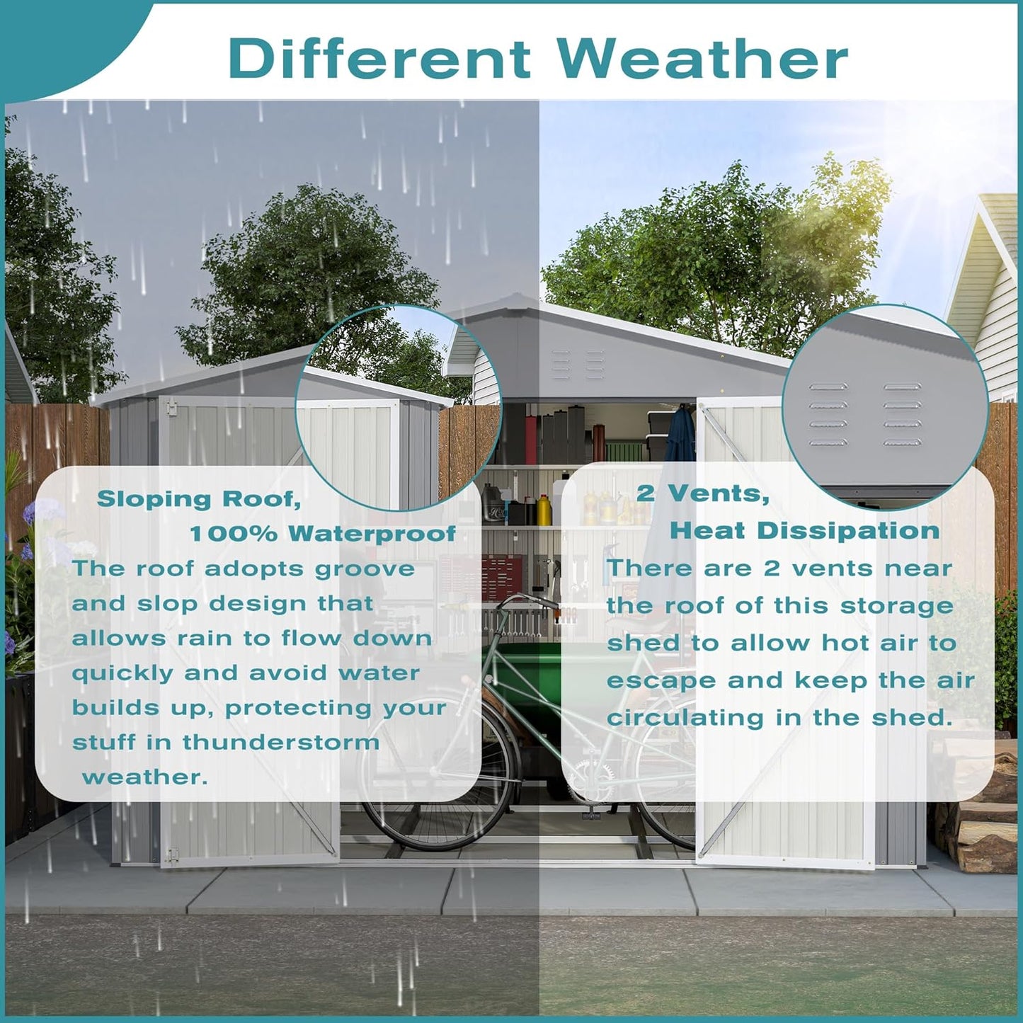 10x12 FT Outdoor Storage Shed with Floor Frame, Heavy Duty Metal Garden Tool Shed with Double Lockable Doors, Waterproof Backyard Utility Shed for Bikes, Lawn Mowers, Tools, Equipment
