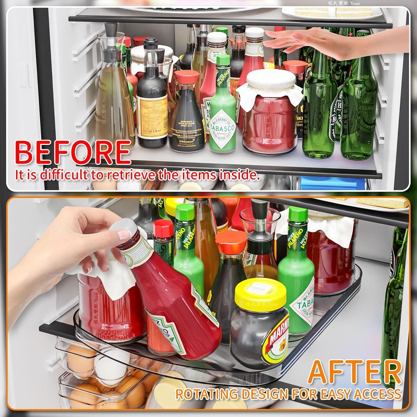 Yieach Clear Refrigerator Lazy Susan Turntable,15.7''x11.8'',Rectangular Fridge Turntable Organizer,Large Rotating Fridge Tray for Kitchen,Countertop,Pantry,Cabinet,Jars and Condiment Organizer,1 Pack