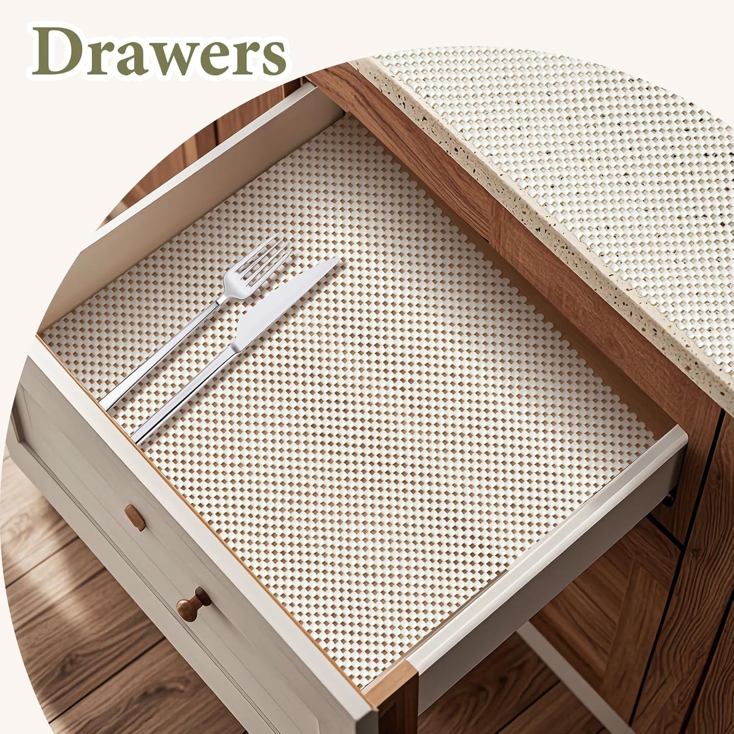 Shelf Drawer Liners for Kitchen Cabinets Non Adhesive Drawer Liner Thickened Refrigerator Liner White Quatrefoil Strong Non-Slip Paper for Tool Box, 11.8 x 118 Inches