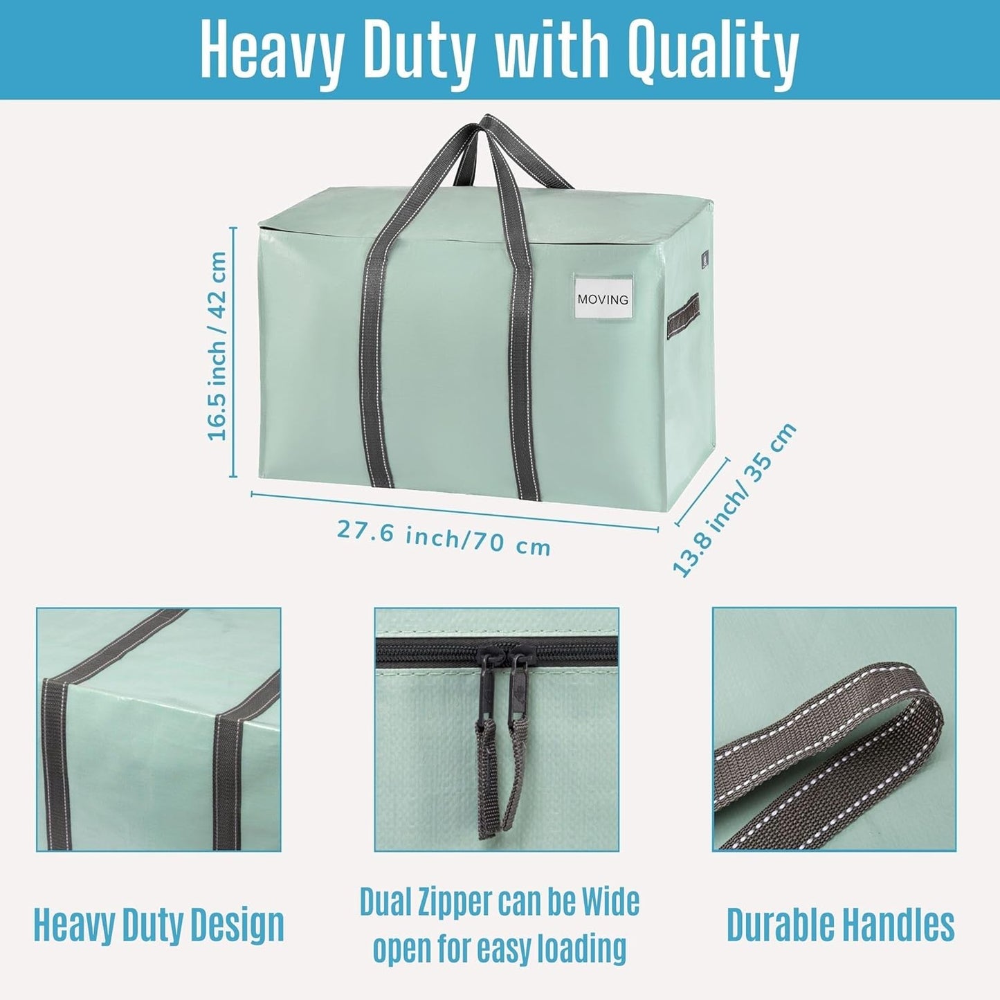 VENO 8 Pack Moving Bags and Large Christmas Storage Bins with lids. Alternative to Moving Boxes, Packing Supplies for College. Extra Large Heavy Duty Totes for Packaging (Shiny Light Green, 8 Pack)