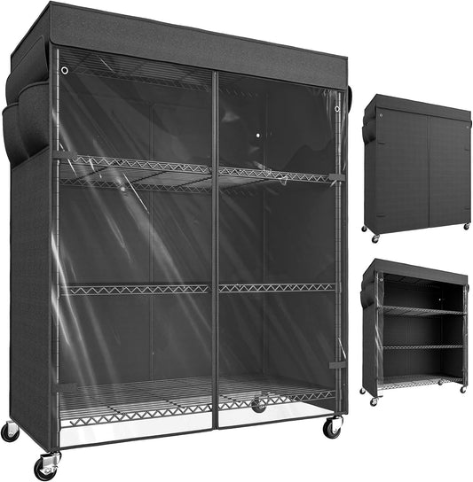 REIBII 4-Tier Storage Shelves Wire Shelving Unit with Cover & Wheels, Heavy Duty Metal Shelving for Dorm Storage Shelves, Garage Storage Rack Commercial Shelf, Pantry, Kitchen, 36" W*14.3" D*56.5" H