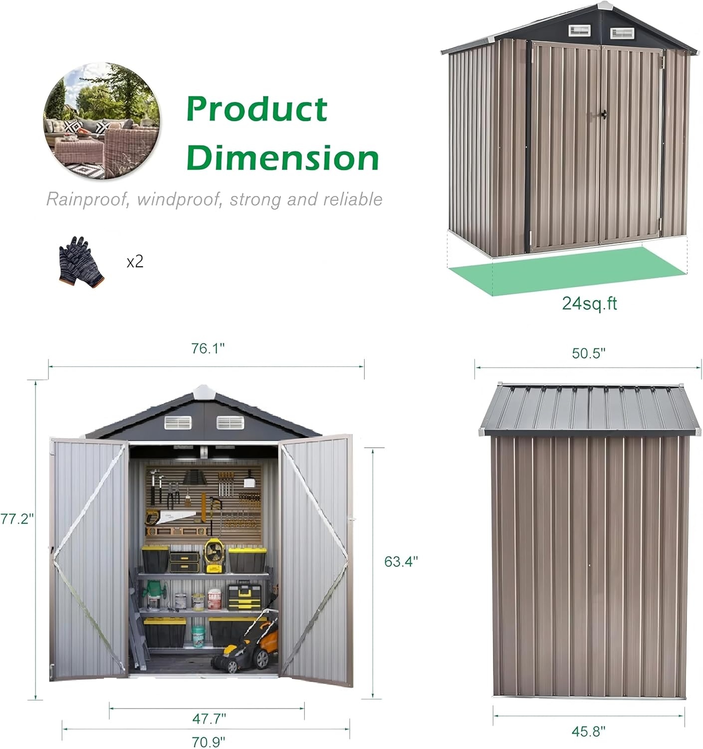GVDV 6x4 FT Outdoor Metal Storage Shed, Durable Garden Shed with Updated Frame Structure for Backyard, Patio, Tool Storage, All-Weather Shelter for Bike, Gardening Tools, Equipment, Pet