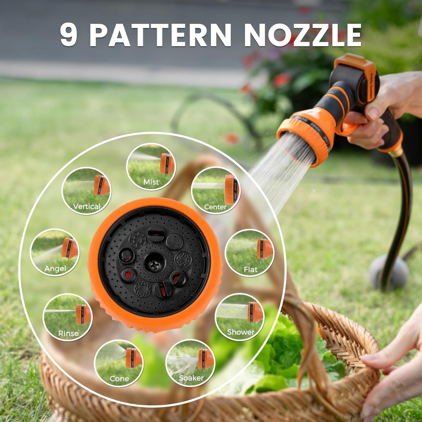 Giraffe Tools AW40 Retractable Hose Reel 5/8" x 90 ft Wall Mounted Garden Hose Reel Heavy Duty, Automatic Rewind, 180 Deg Swivel, Any Length Lock, 9 Pattern Nozzle, 90 ft, Dark Grey