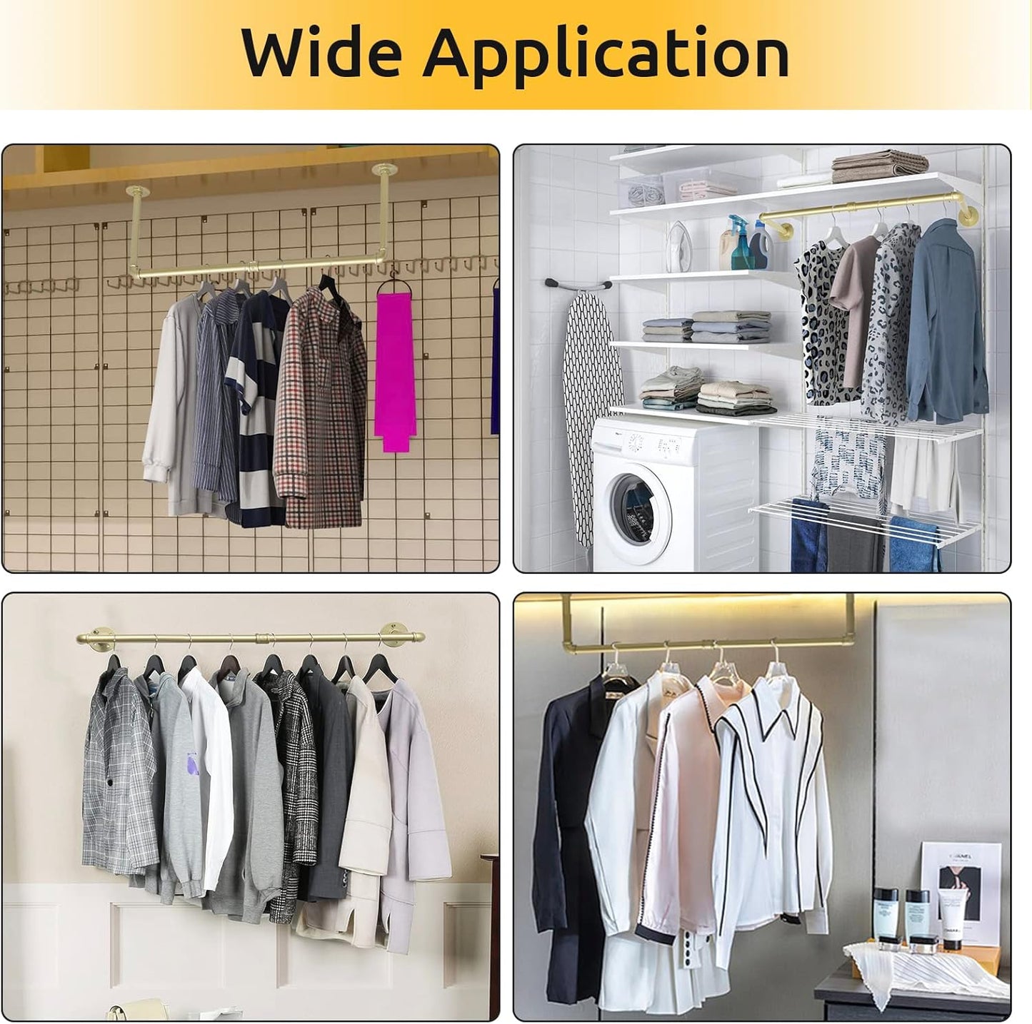 2 Packs Gold Industrial Pipe Clothes Rack,36 inch Pipe Garment Rack Hanging Rod Bar for Closet Storage,Laundry Room Up to Max Load 135lbs
