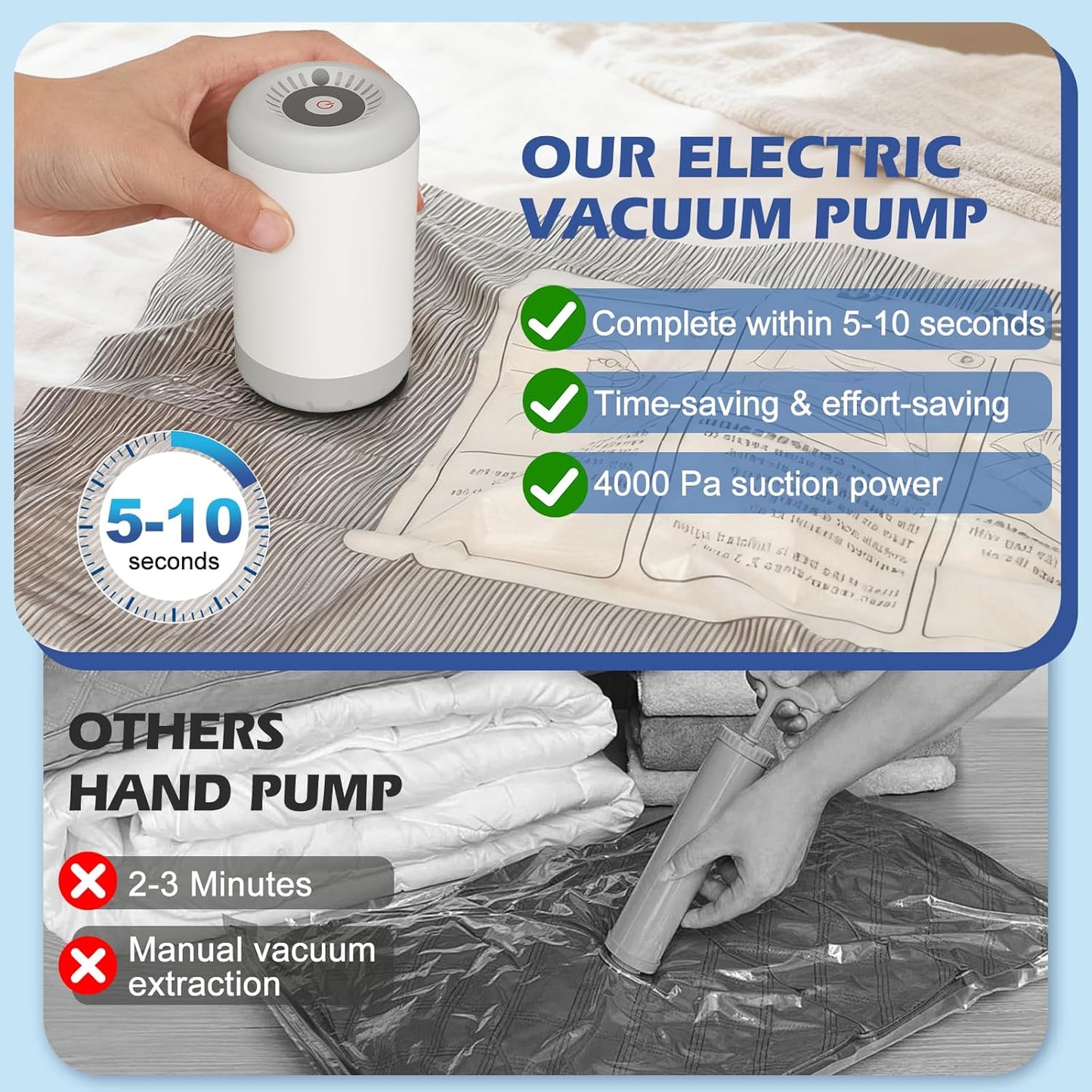 Travel Vacuum Storage Bags with Rechargeable Air Pump, 9 Pack Portable Space Saver Bags, Compression Bags for Clothing, Bedding, Seasonal Storage & Packing Bags for Moving