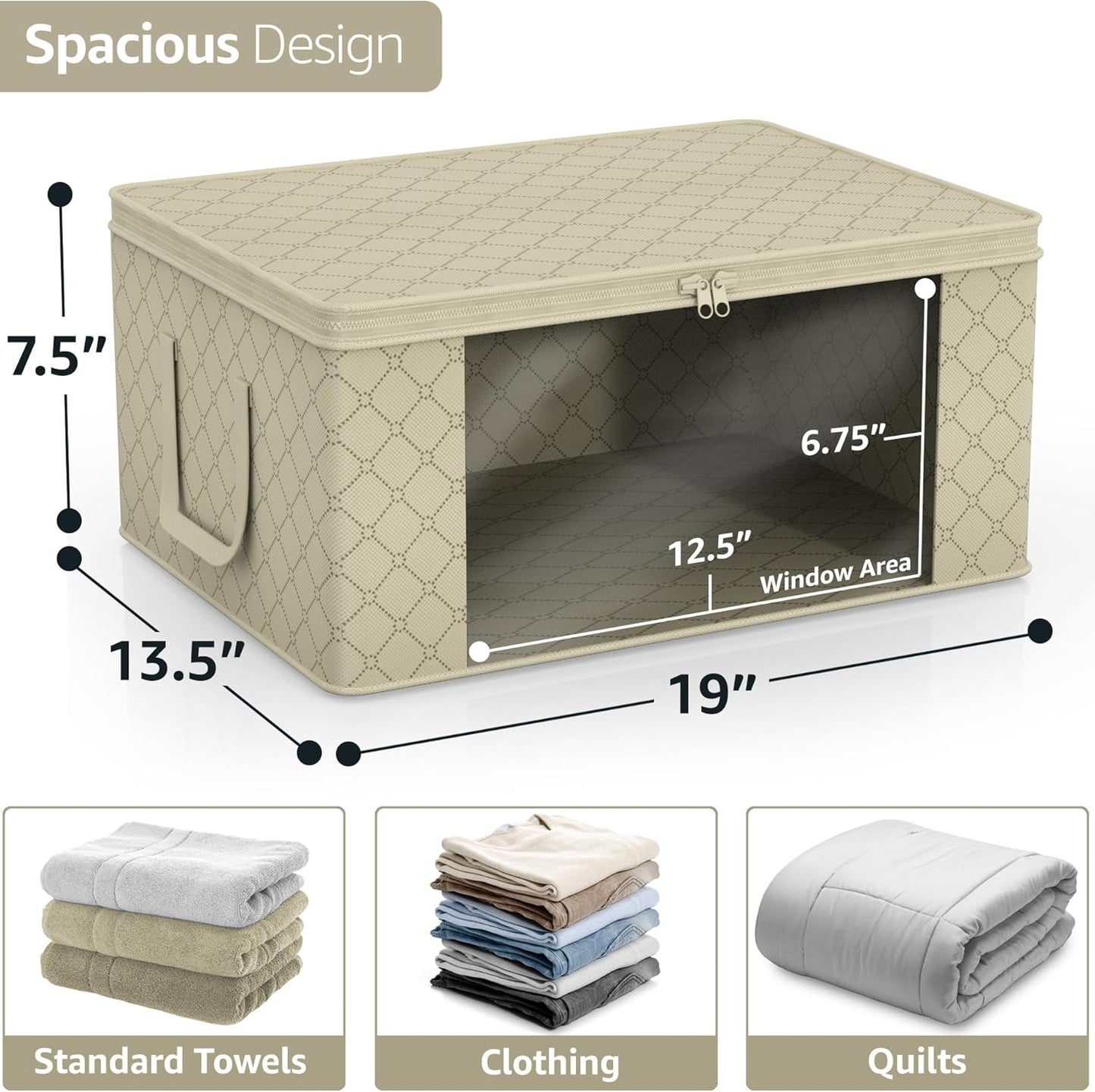 Sorbus Medium Clothes Storage Bags - Foldable Blanket Storage Bins for Organizing Bedroom, Closet, Clothing, Comforter, Organization with Clear Window, Lids and Carry Handles - Set of 3