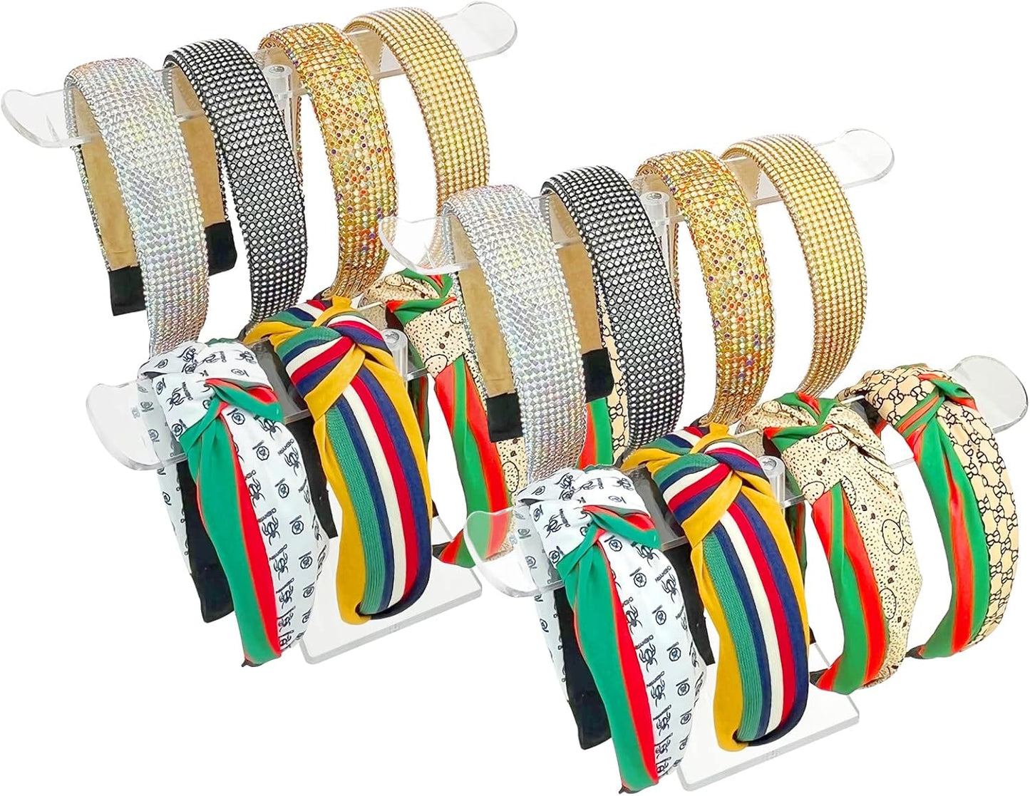 Bigfety Acrylic Headband Holder, 2 Pack Clear Headband Organizer Stand, Hair Accessories Storage (2-Tier & 2-Panel)