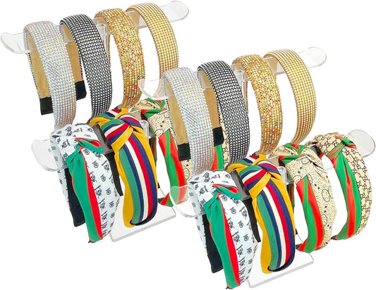 Bigfety Acrylic Headband Holder, 2 Pack Clear Headband Organizer Stand, Hair Accessories Storage (2-Tier & 2-Panel)