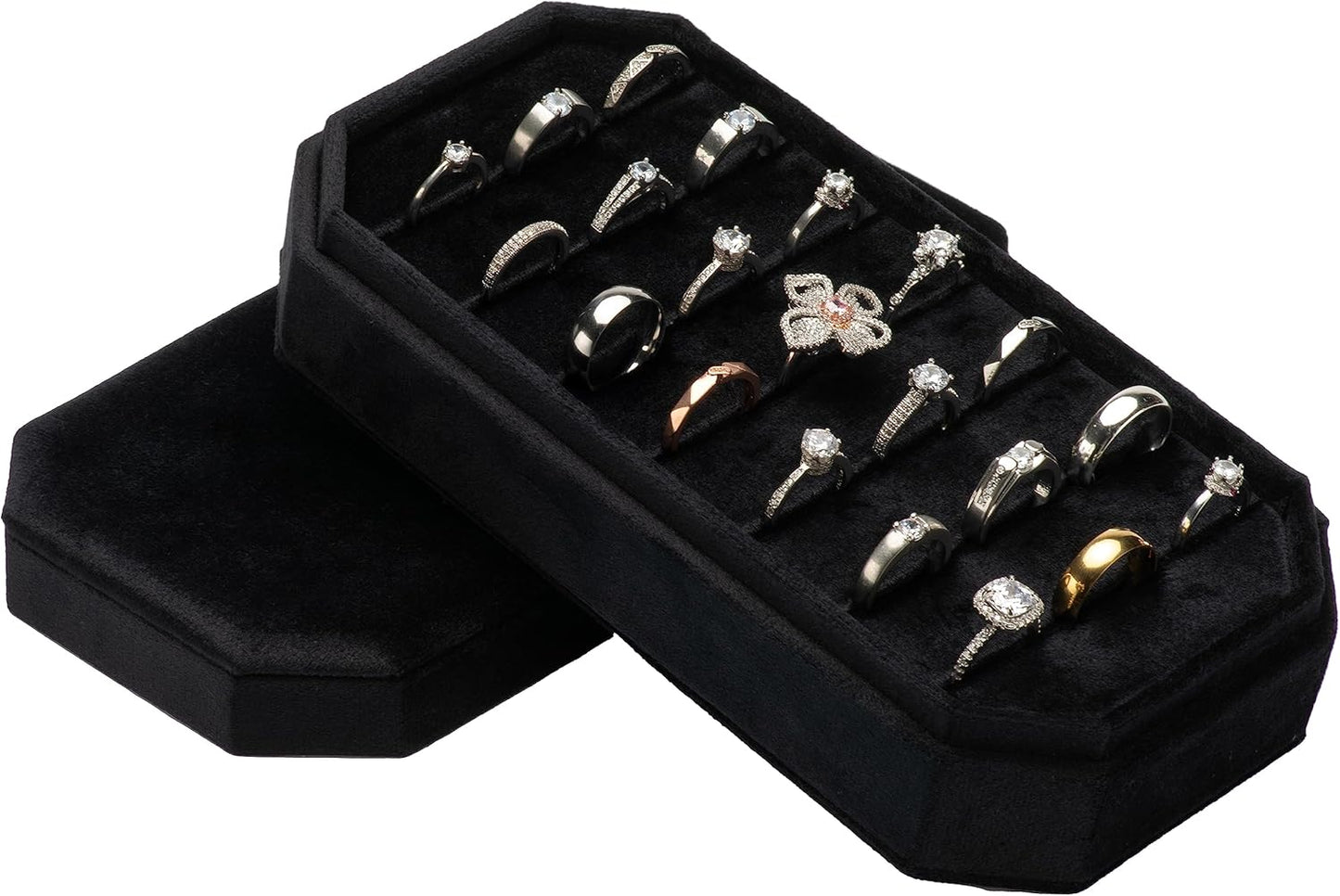 Velvet Ring Organizer Display Tray Jewelry Box Earring Holder Case for Wedding Birthday Christmas Day (Black)