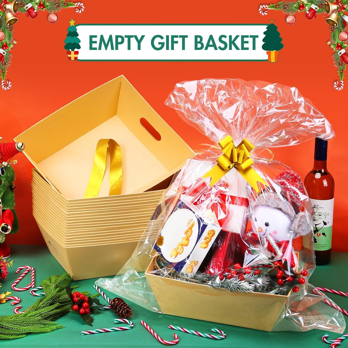 AFOROEOA 20PACK Baskets for Gifts Empty, 10x12”Thick Kraft Gift Basket with 20 Bows 20 Bags Empty Gift Baskets for Christmas, Valentine’s Day, Easter, Birthdays, Snacks, Farmers Market