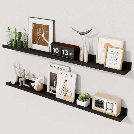 Axeman Floating Shelves for Wall - Picture Ledge Shelf Set of 2-36 Inch Black Floating Shelves with Lip - Picture Shelf for Wall with Ledge - Photo Ledge Shelves for Pictures Nursery Books