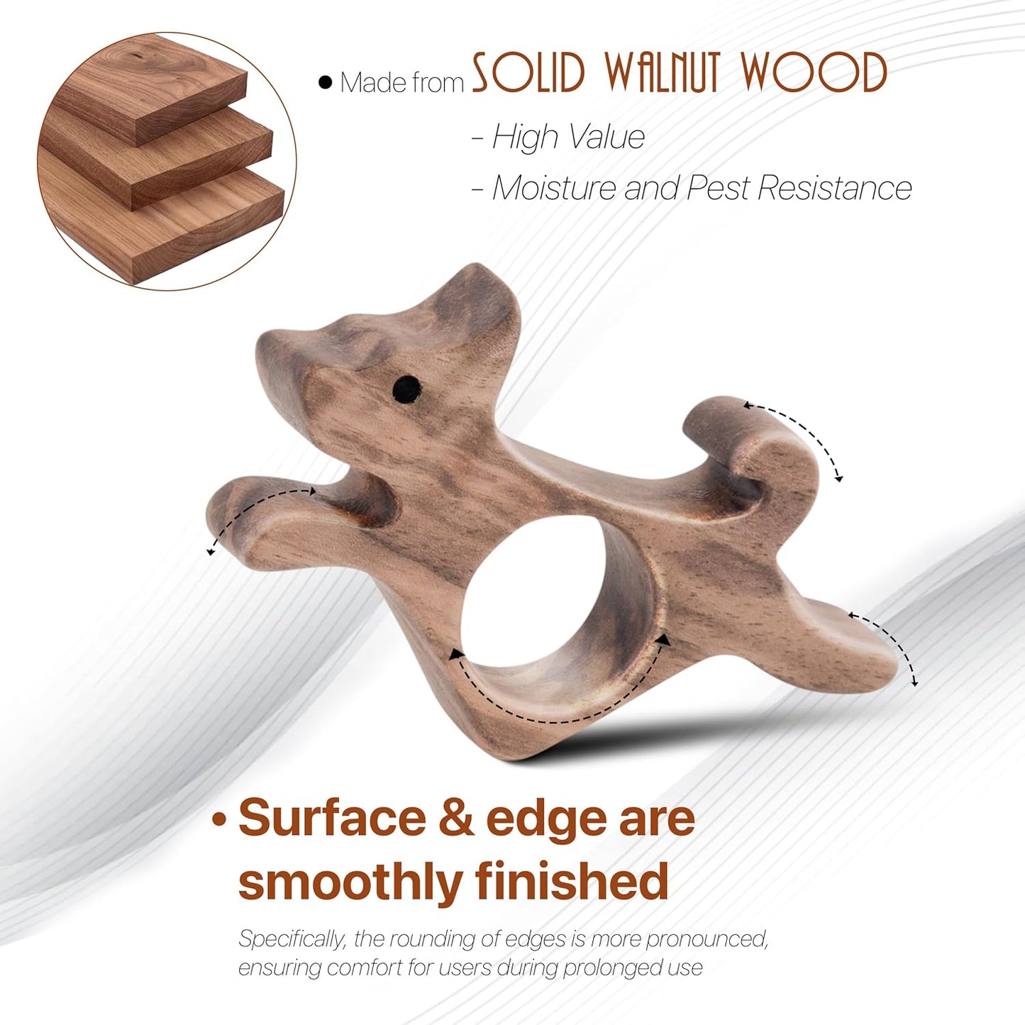 Walnut Dog Book Page Holder - Smooth Finish Wood Holder for Readers, Book Lovers & Literary Gifts