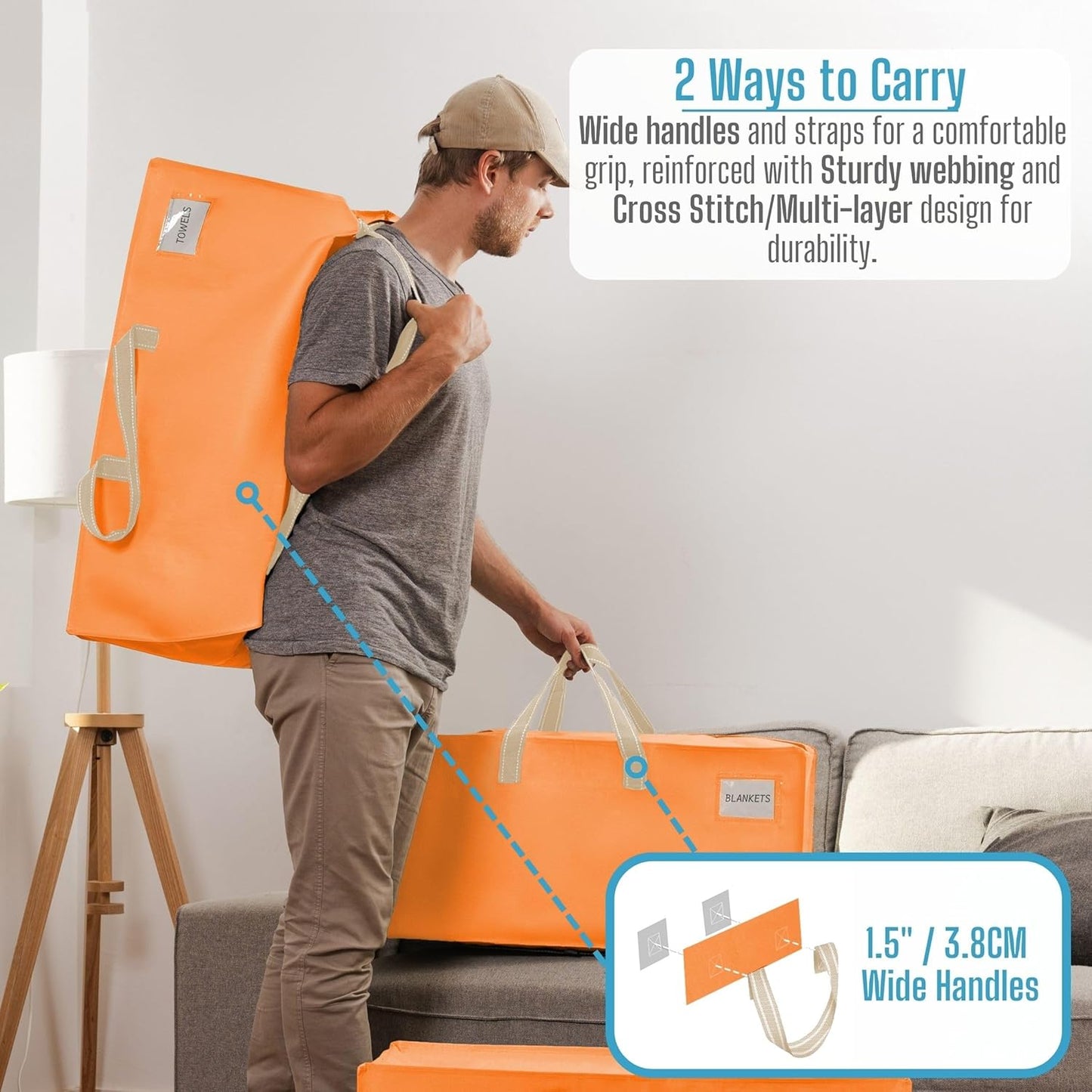VENO 8 Pack Moving Bags w/Backpack Straps, Heavy Duty, Moving Boxes Alternative, Packing Supplies, Large Storage Totes for Dorm Room Essentials with Zipper (Seasonal Autumn Orange, 8 Pack)