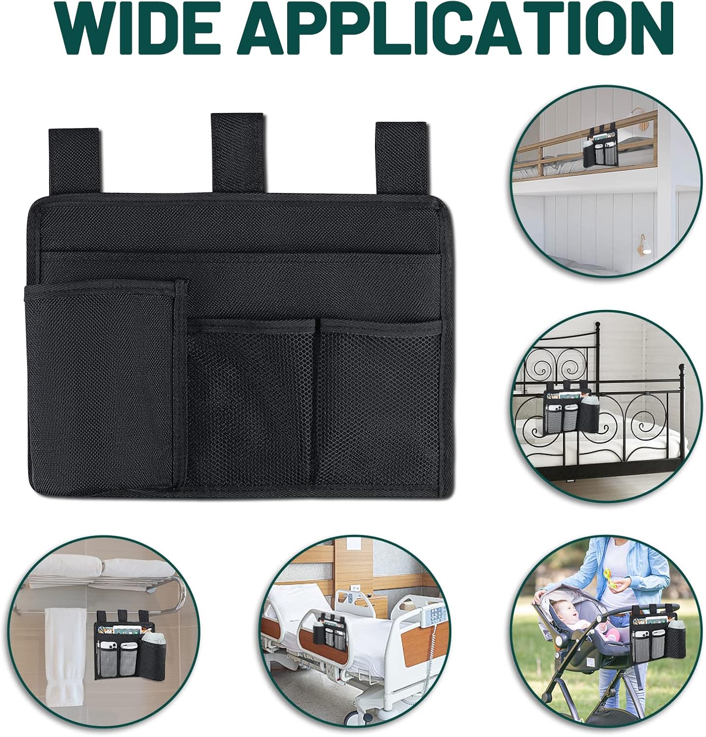 Bedside Caddy Organizer - Bed Organizer Caddy for Remotes Control Phone Glasses Magazines Tablets Accessories - Wheelchair Bag for Hospital Home Office Dorm Room (4 pocket)