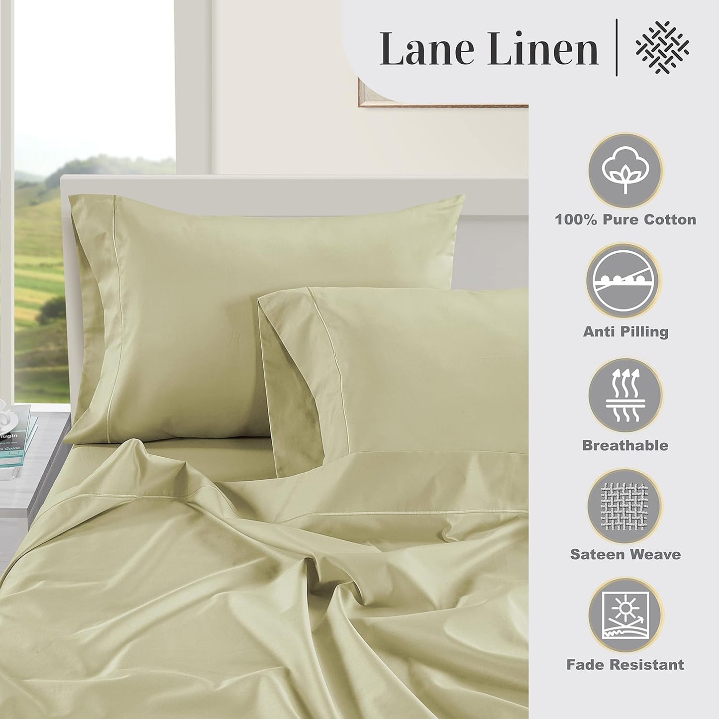 LANE LINEN Queen White Pillow Cases Set of 2, 100% Egyptian Cotton Cases, Sateen, White- Perfect for Home, Hotels & Hospital Use, Standard Size - Seafoam