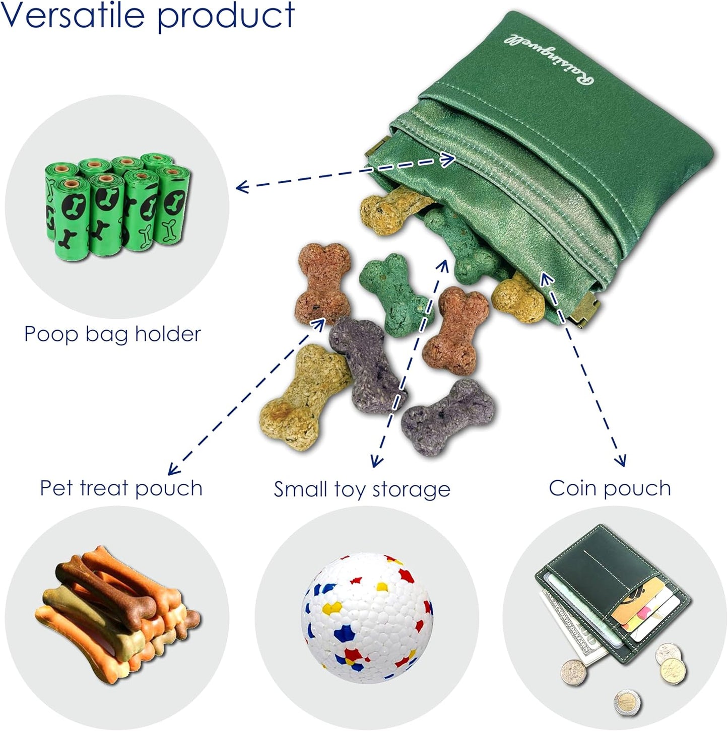 Dog Treat Pouch, Pocket Sized Pet Training Pouch, Hand Free Bronze Dog Walking Bag with Carabiner, Self-Closing Pet Feed Snack Reward, for Puppy Travel or Outdoor Use, NanoPTC