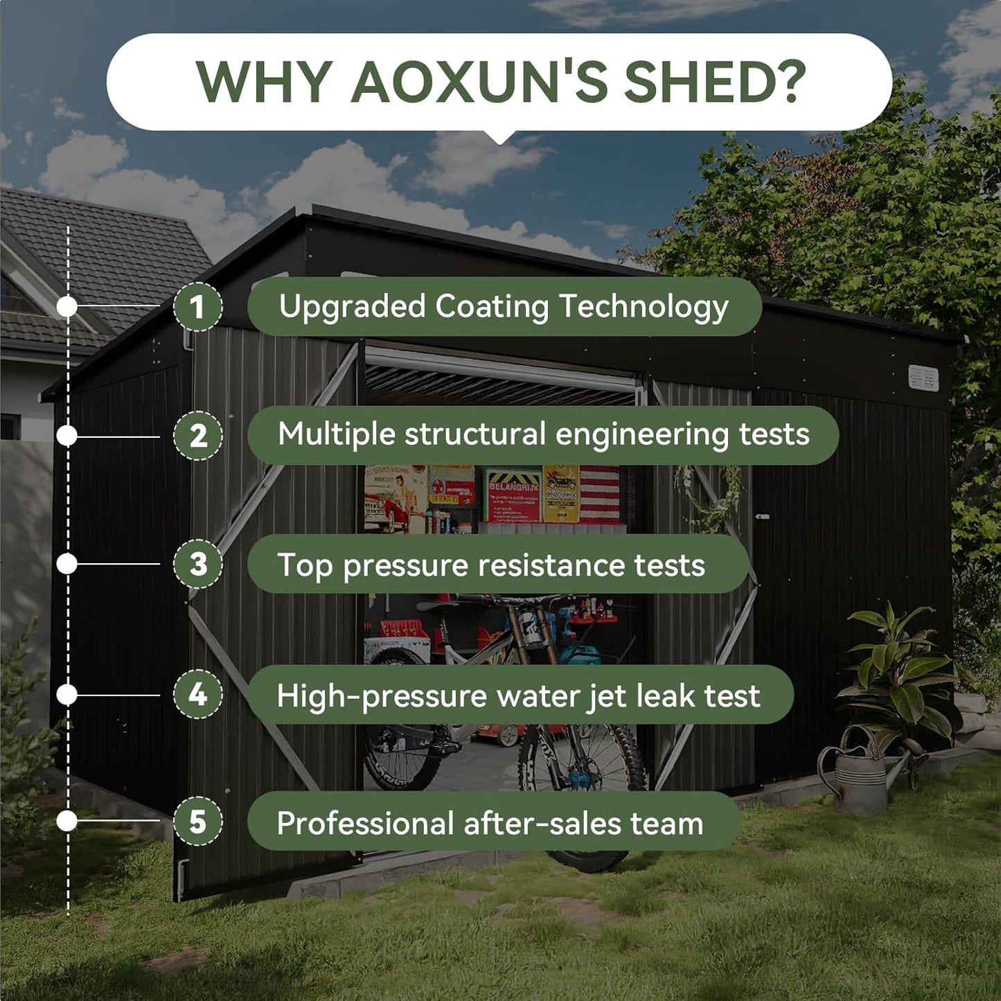 Aoxun 7.5'x4' Triple Door Shed Outdoor Storage Shed with Three Lockable Door for Easily Accessing Metal Storage Cabinet with Slopping Roof for Tools Bicycles Storage for Garden, Backyards (Black)