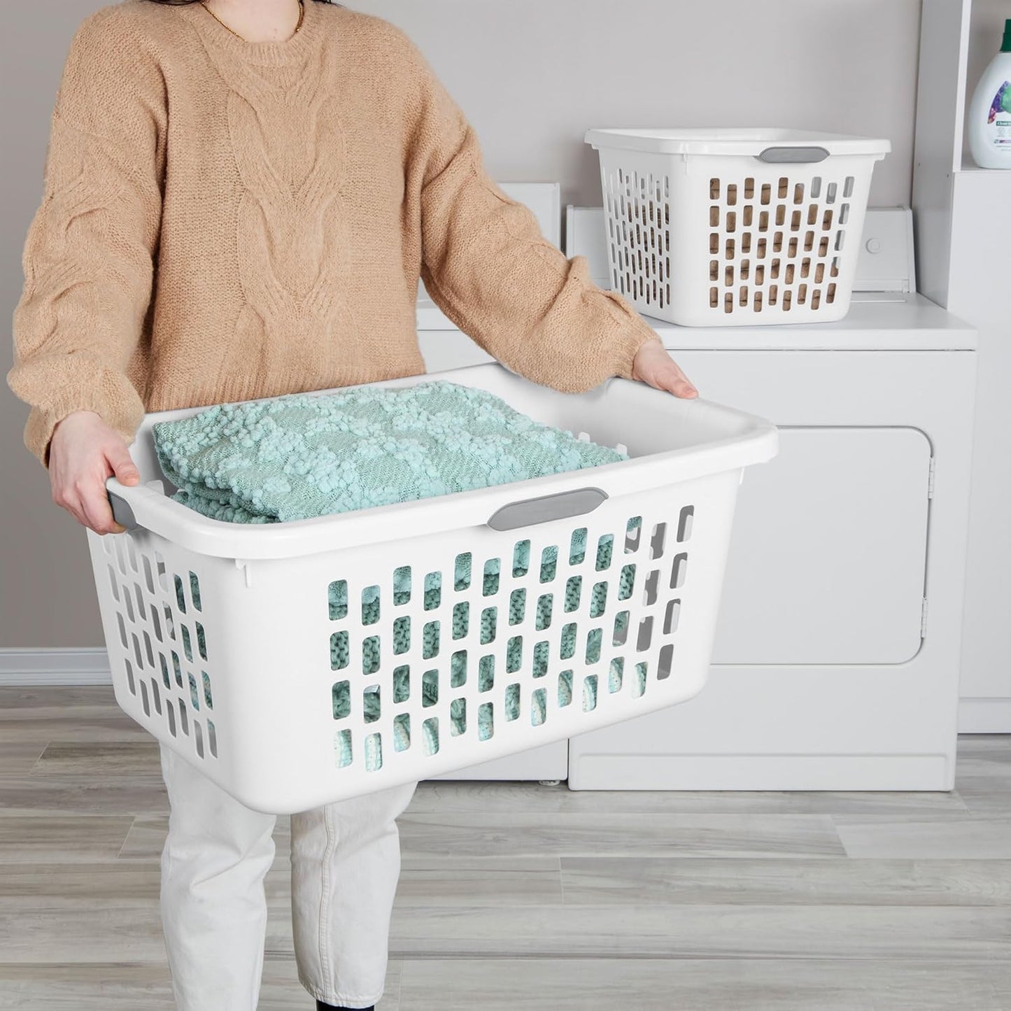 Sterilite Laundry Basket, Plastic Clothes Hamper, Large Rectangle Bin with Comfort Grip Handles and Reinforced Rim, 2 Bushel Capacity, White, 24 Pack