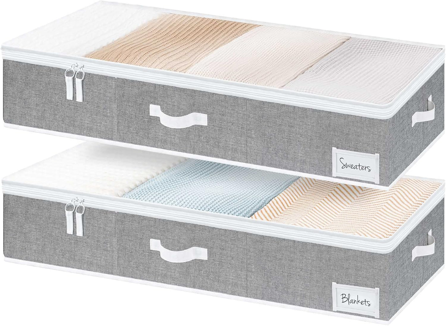 StorageWorks Extra Large Under Bed Storage Containers with Handles and Label Holder, 2 Pack Ultra-thick Fabric Underbed Bins, Closet Organizer for Clothes, Blankets, Sweater