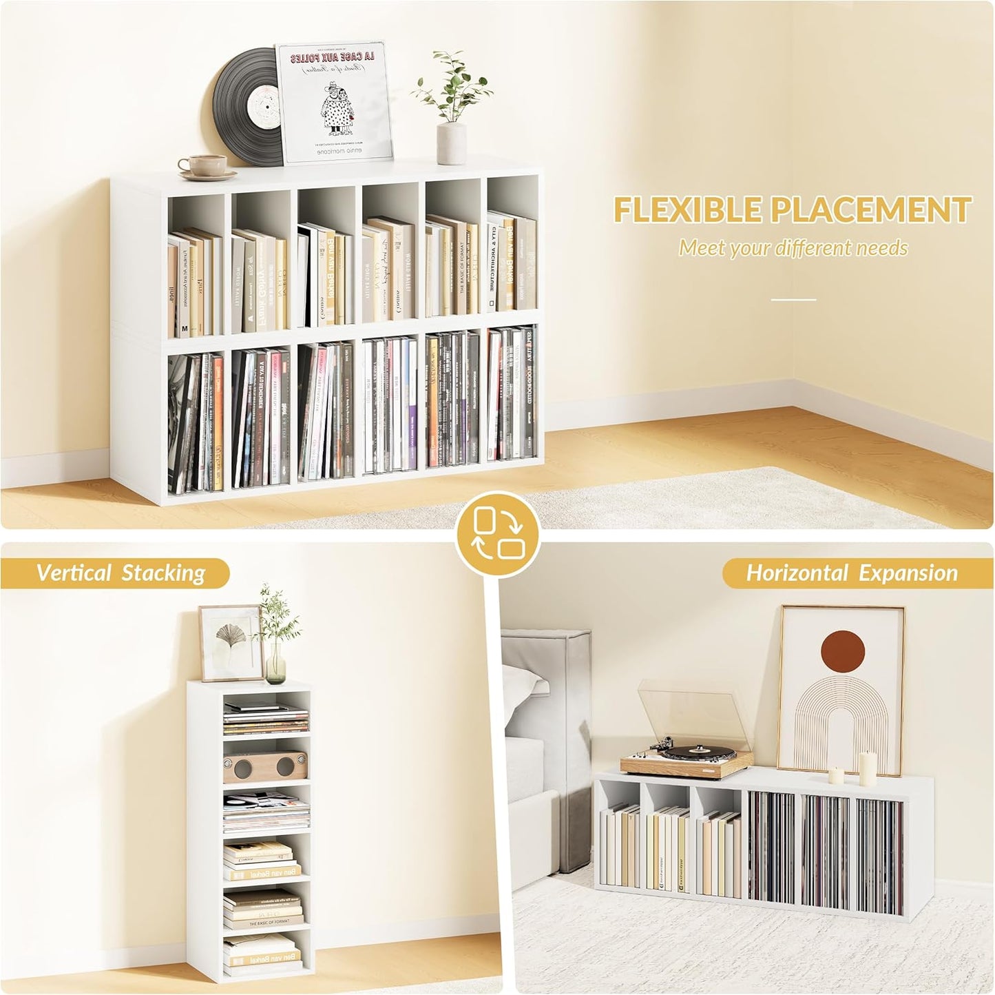 IOTXY DIY Modular Cube Bookcase - CubeXY Customizable Stackable Expandable Basic Shelving Units, 6-Cube Wooden Open Bookshelf with Removable Shelves for Books Organizer, White