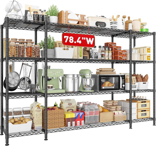 REIBII 78.4''W Garage Shelving Wire Shelving Unit Load 1500LBS,4 Tier Metal Shelving with Adjustable Metal Shelf Storage Shelves for Pantry Shelves Commercial Shelf Kitchen Garage 11.8''Dx59''H