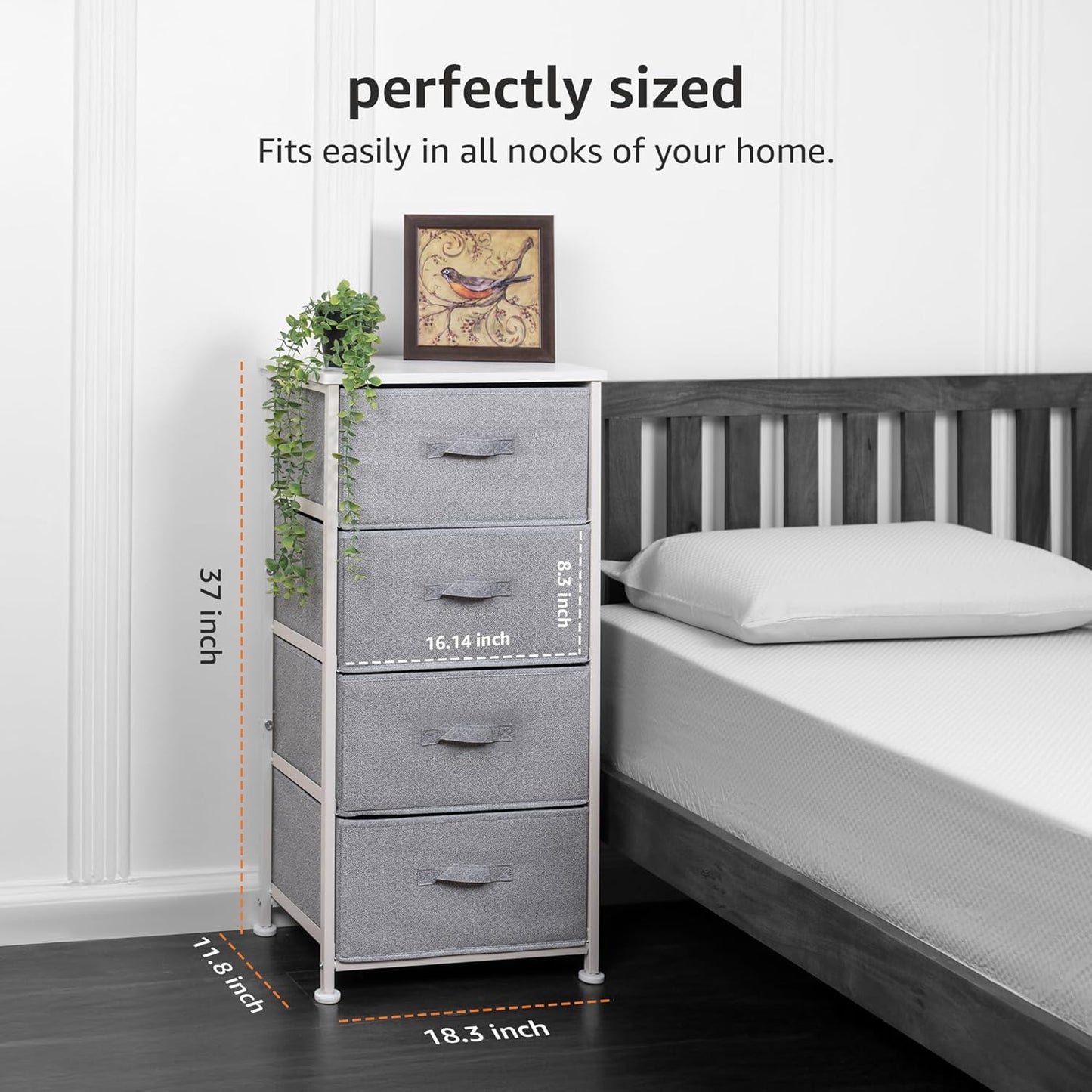 Amazon Basics Fabric 4-Drawer Storage Organizer Unit for Closet, White