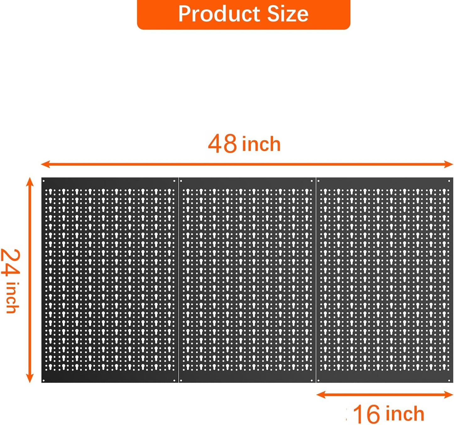 TORACK 3 PCS Metal Pegboard Panels for Garage Wall Utility Tools Storage Pegboard for Workbench, Modular Peg Board Tool Organizer Board Kit(Pack of 3, Black)