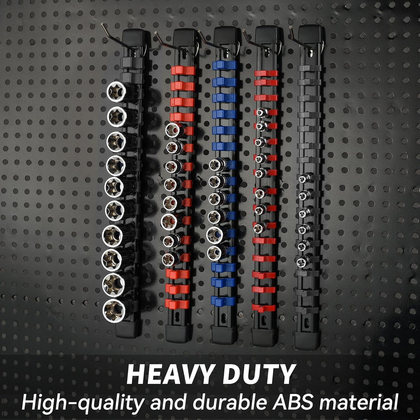 Socket Organizer Drive ABS Tools - Black Socket Holder, Premium Quality 3 Pieces Socket Holders Kit 1/4-Inch x 16 Clips, 3/8-Inch x 15 Clips, 1/2-Inch x 12 Clips(3PC,Black)