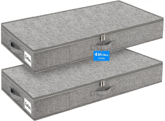 punemi Low Profile Under Bed Storage, 4 Inch Height Underbed Storage Containers With Sturdy Sidewalls & Bottom, Shallow Under Bed Organizer Clothes Storage Bins, Slim Under Couch Sofa Dresser Storage