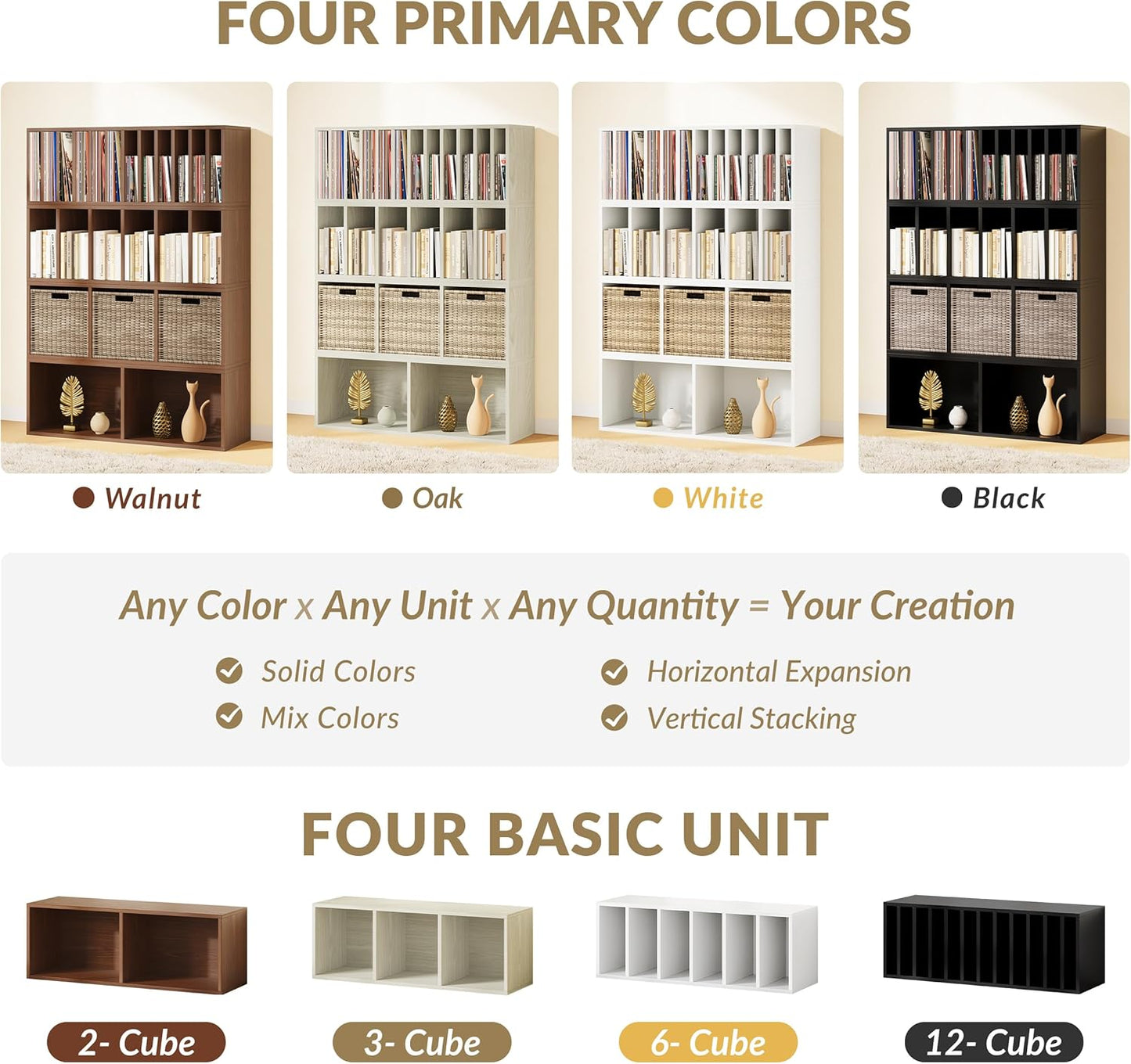 IOTXY DIY Modular Cube Bookcase - CubeXY Customizable Stackable Expandable Basic Shelving Units, 3-Cube Wooden Open Bookshelf for Fabric Storage Bin Organizer, Oak