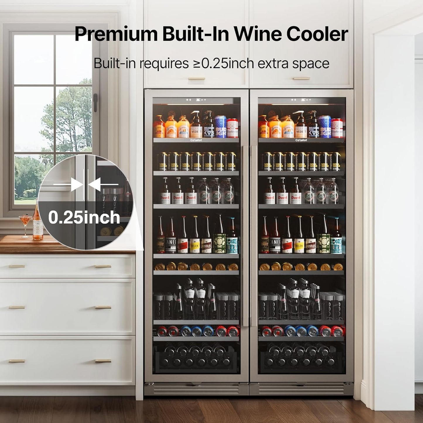 Ca'Lefort Beverage-Refrigerator 48 Inch, Tall Beverage Fridge Cellars Large Bar Drink Cabinet Built-in or Freestanding with Glass Door, Beer Cooler for Bottles and Cans Beer/Soda/Water/Wine