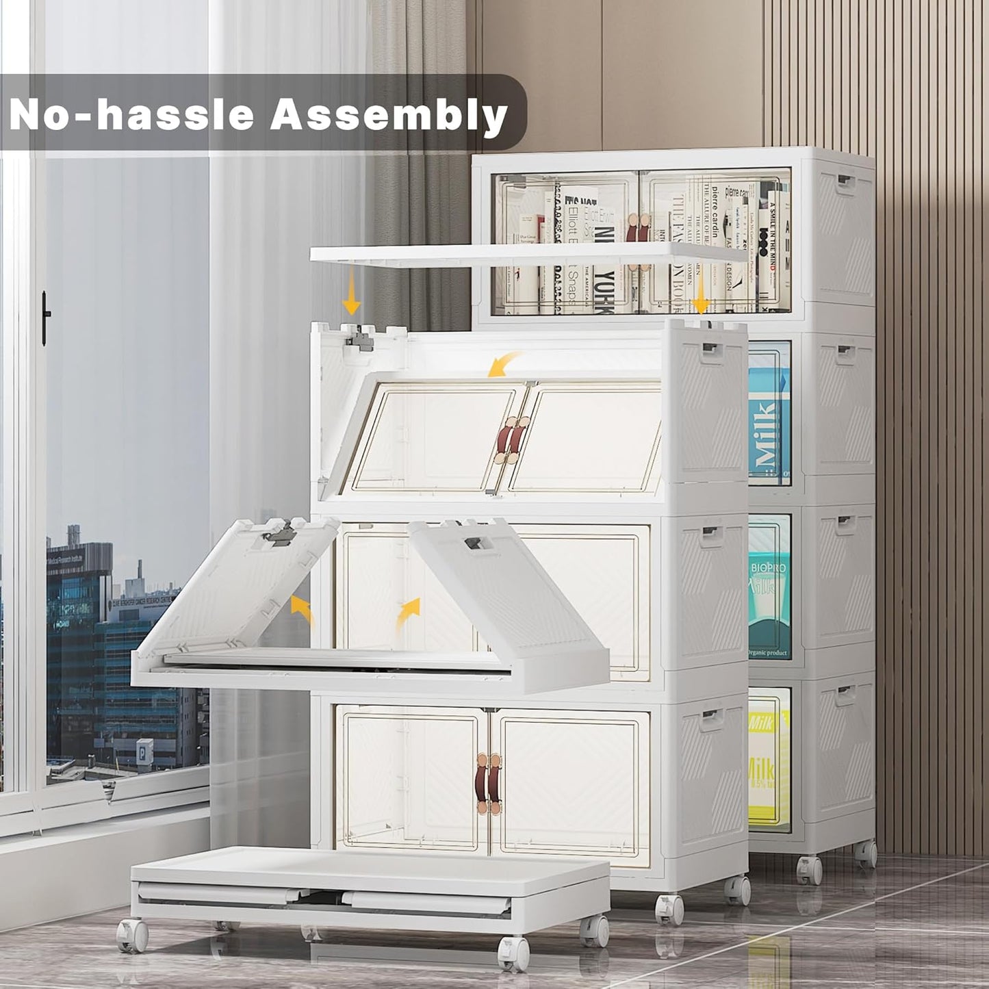 Extra Large Stackable Storage Bins with Lids & Wheels & Door, 208QT-52QT/13GAL*4Pack Foldable Collapsible Closet Organizers, Plastic containers drawers for bedroom Dorm