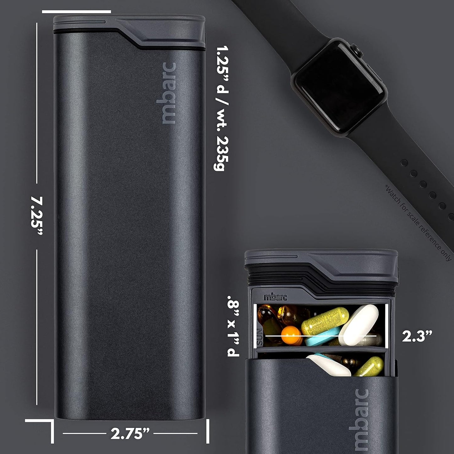 mbarc XL 7 Day Weekly Pill Organizer – Extra Large Capacity Pill Box - Premium Pillcase (XL, Steel Grey)