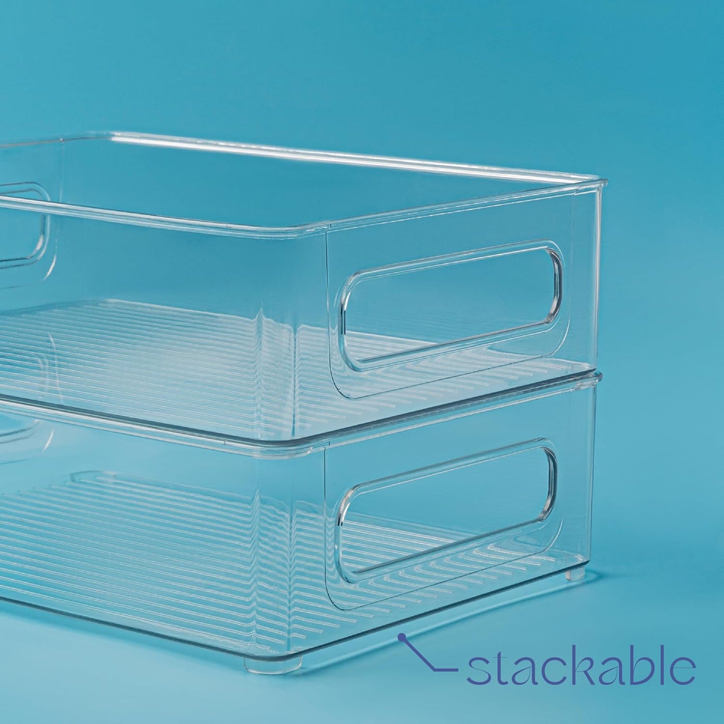 primebox Plastic Food Storage 8 Pack Clear Container Bin with Handles for Organizing Kitchen, Pantry, Refrigerator, Freezer, Pantry, Cabinet, Closet, Bathroom. Stackable 10”x8”x3”