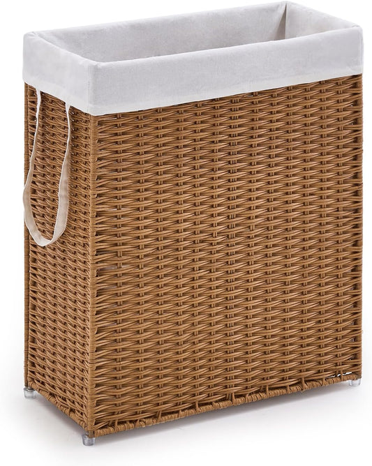 Slim Wicker Laundry Hamper, 75L Handwoven Rattan Basket with Handles, Narrow Laundry Basket with Removable Liner Bag & 2 Mesh Bags