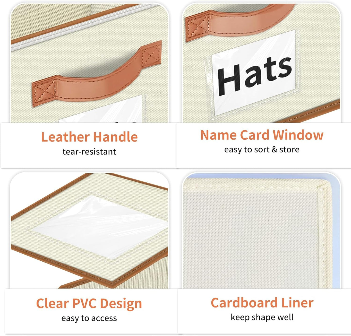 Hat Organizer for Baseball Caps - 2PCS Stackable Storage with Clear Window Lid, Flip-Top Access, Space-Saving Hat Box for Closet, Breathable Fabric (beige with brown)