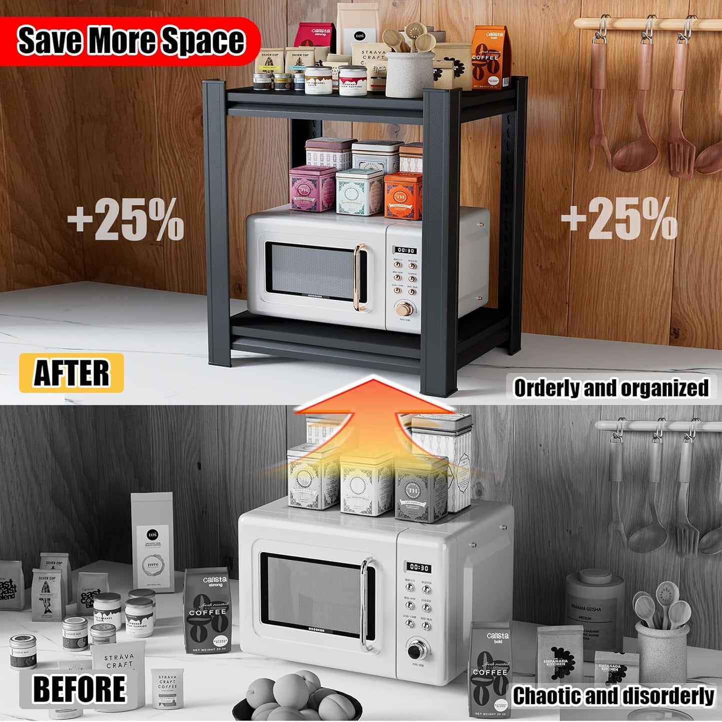 Kitchen Storage Rack,2 Tier Metal Shelving Unit,Small Pantry Shelves for Kitchen Counter,Shelf Organizer for Baker/Book, 20”Wx14”Dx22”H (2Tier-20”Wx14”Dx22”H)