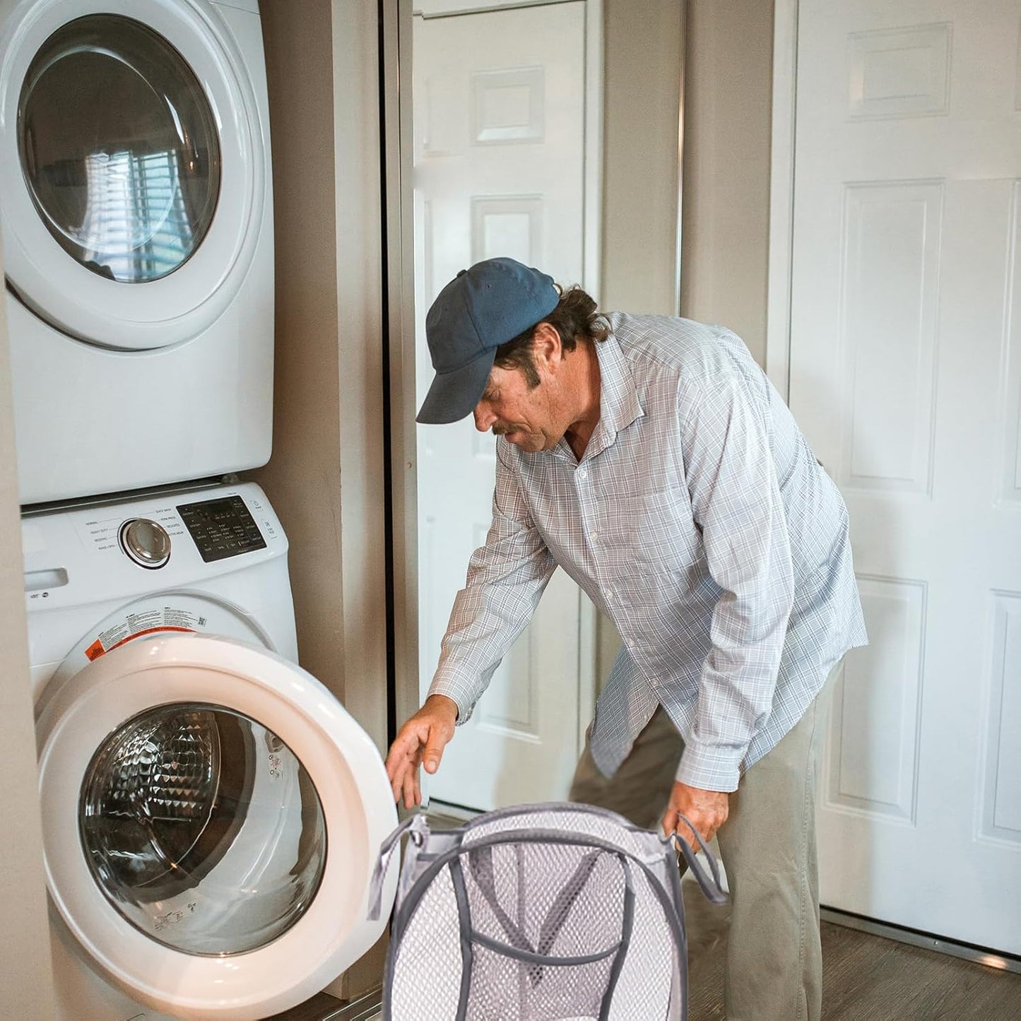 Collapsible Pop Up Laundry Hamper, Extra Large Mesh Foldable Laundry Basket, 28" x 16" x 16" (Grey)