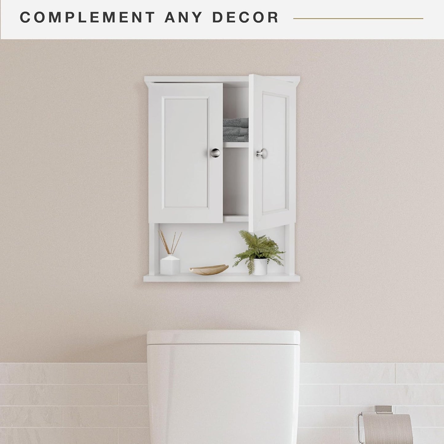 MCS 23x18 White Medicine Cabinet Organizer, Wall Mounted 2-Door Bathroom Cabinet for Over-The-Toilet Storage, Bathroom Furniture & Restroom Organizer
