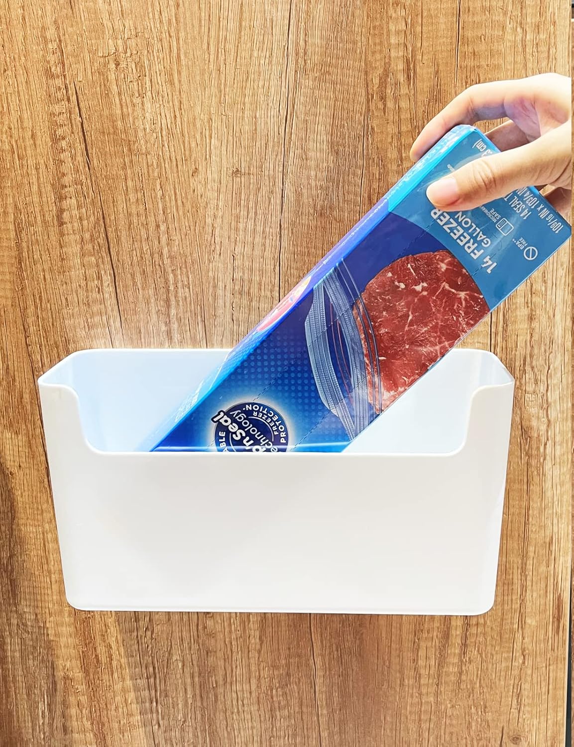 2 Pack Cabinet Door Organizer Adhesive Mount Kitchen Wrap Organizer Container Plastic Storage Shelf Versatile for Kitchen, Bathroom, Office, Bedroom, Garage, Craft Room, White