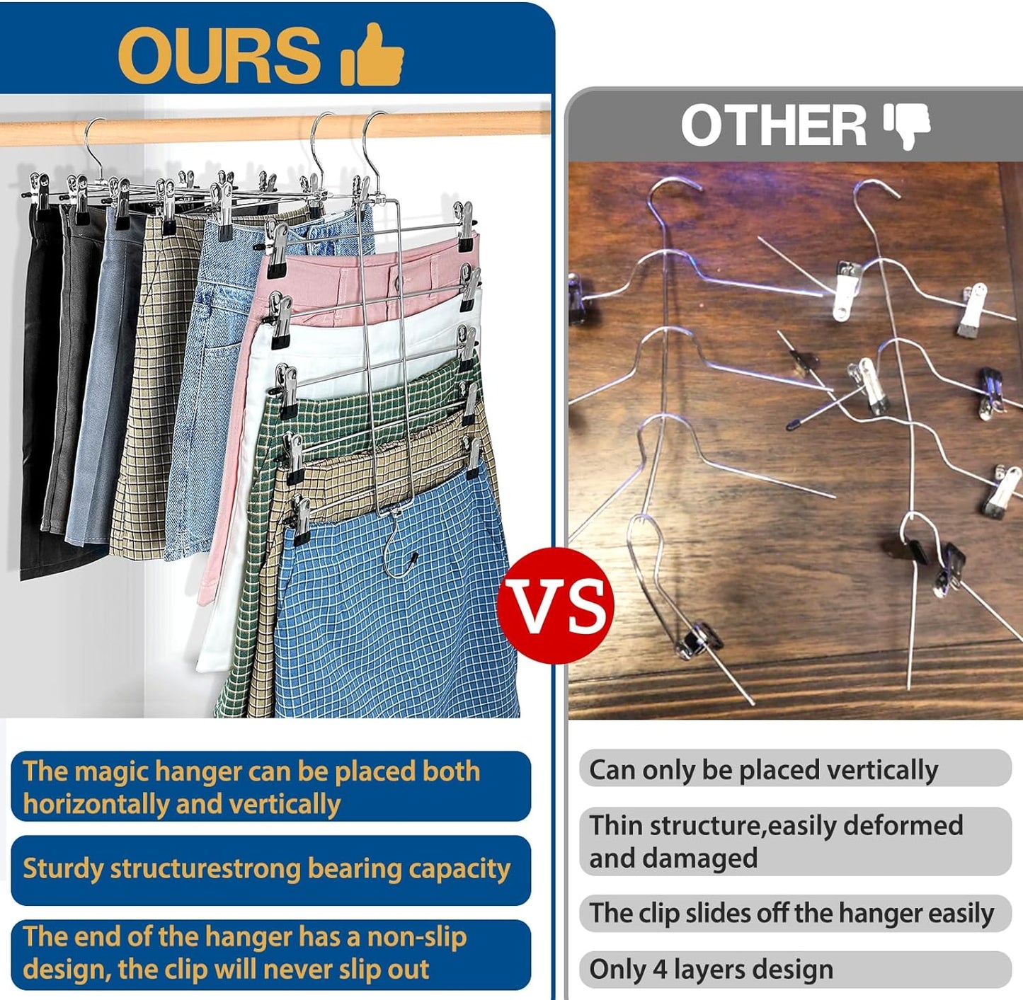 3 Piece Skirt Hanges Space Saving, Pants Hangers with Clips 5 Tier,Closet Organizers and Storager,Clothes Hanger Space Saver,Closet Organization for Skirt,Trousers,Jeans,Legging