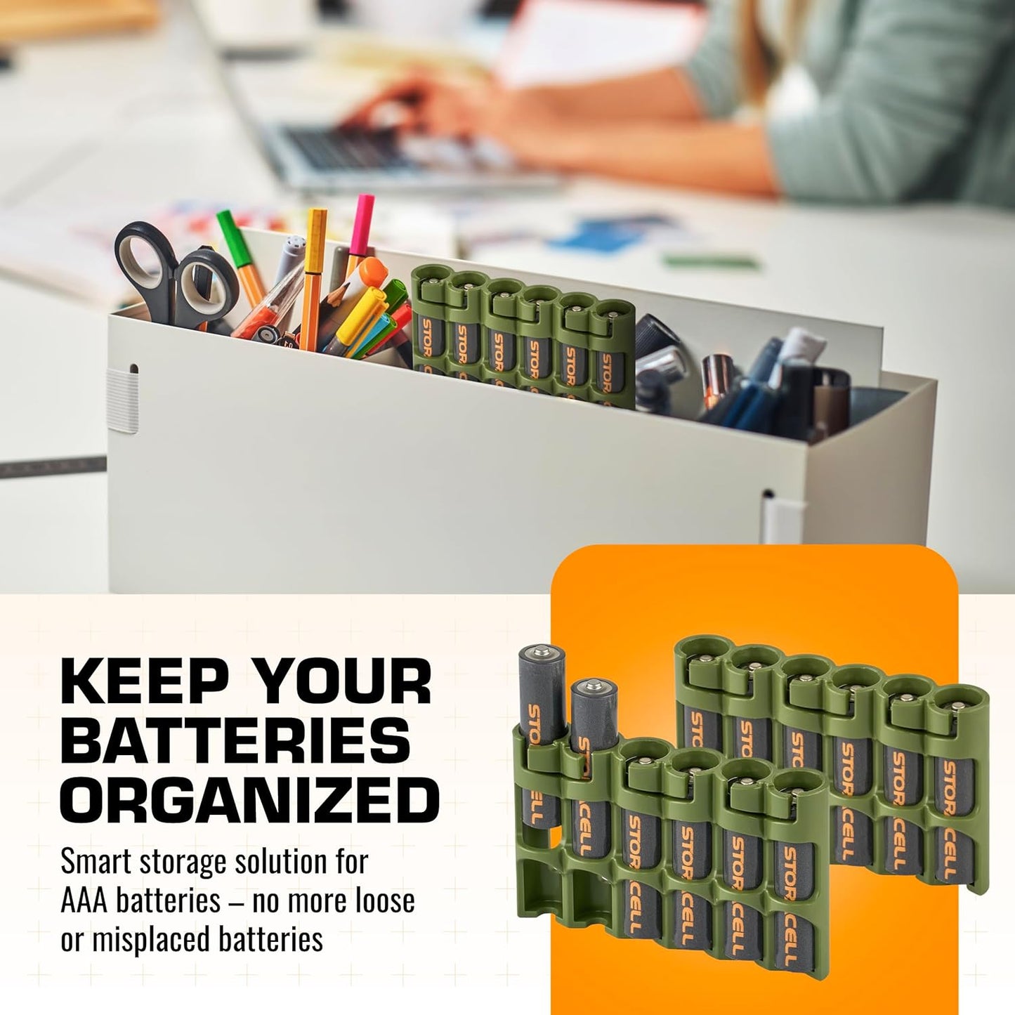 Storacell Slimline AAA-6 Battery Storage Caddy and Dispenser (Pack of 2), Military Green, Holds 6 AAA Batteries, (Not Included), Durable & Compact Design, The Original Battery Caddy, Made in USA