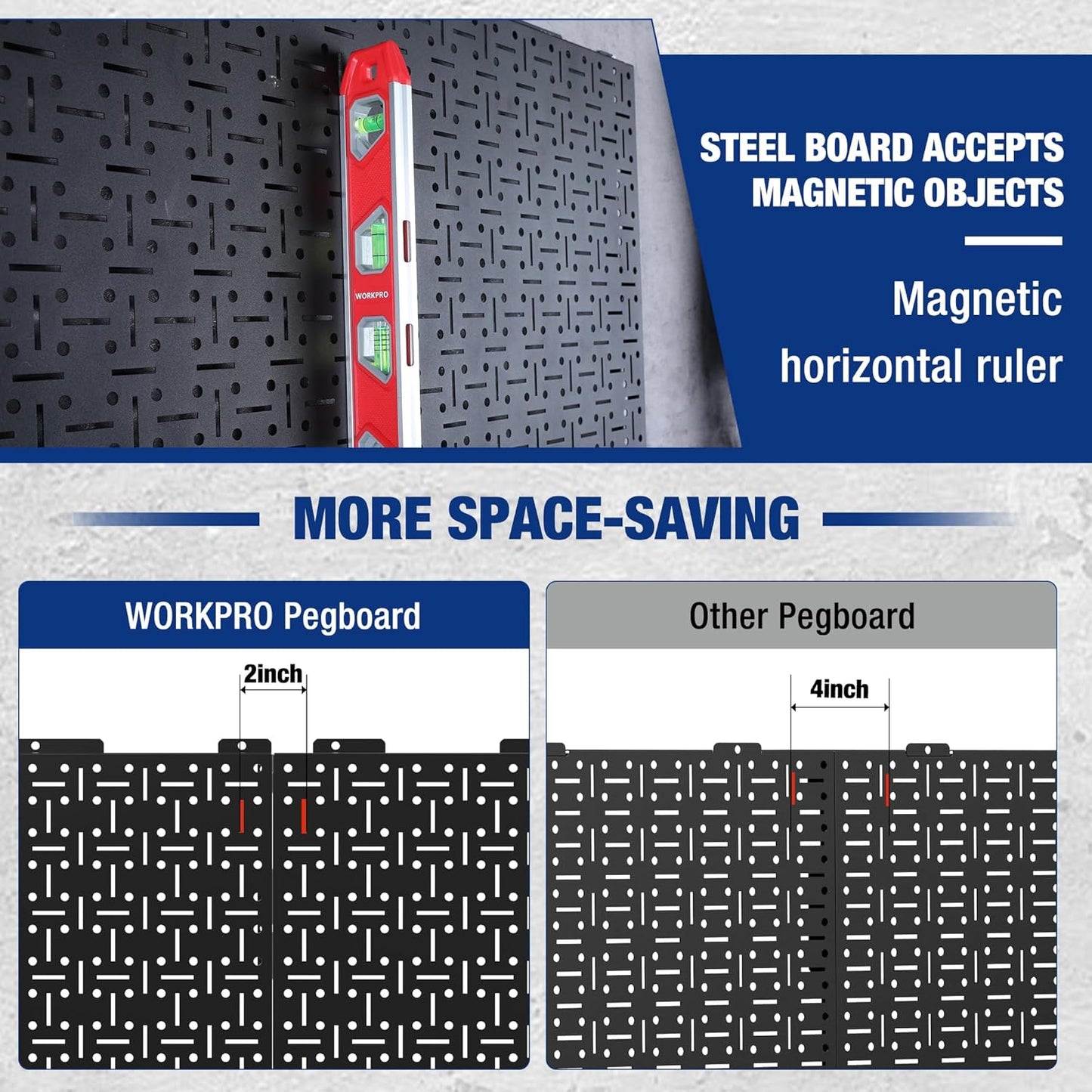 WORKPRO Metal Pegboard 16”x 32” Steel Panel with Round Holes & Vertical Slots 3-Pack, Black Heavy Duty Garage Peg Board Wall Pegboard for Wood Working Work Shop, Craft Room Organization