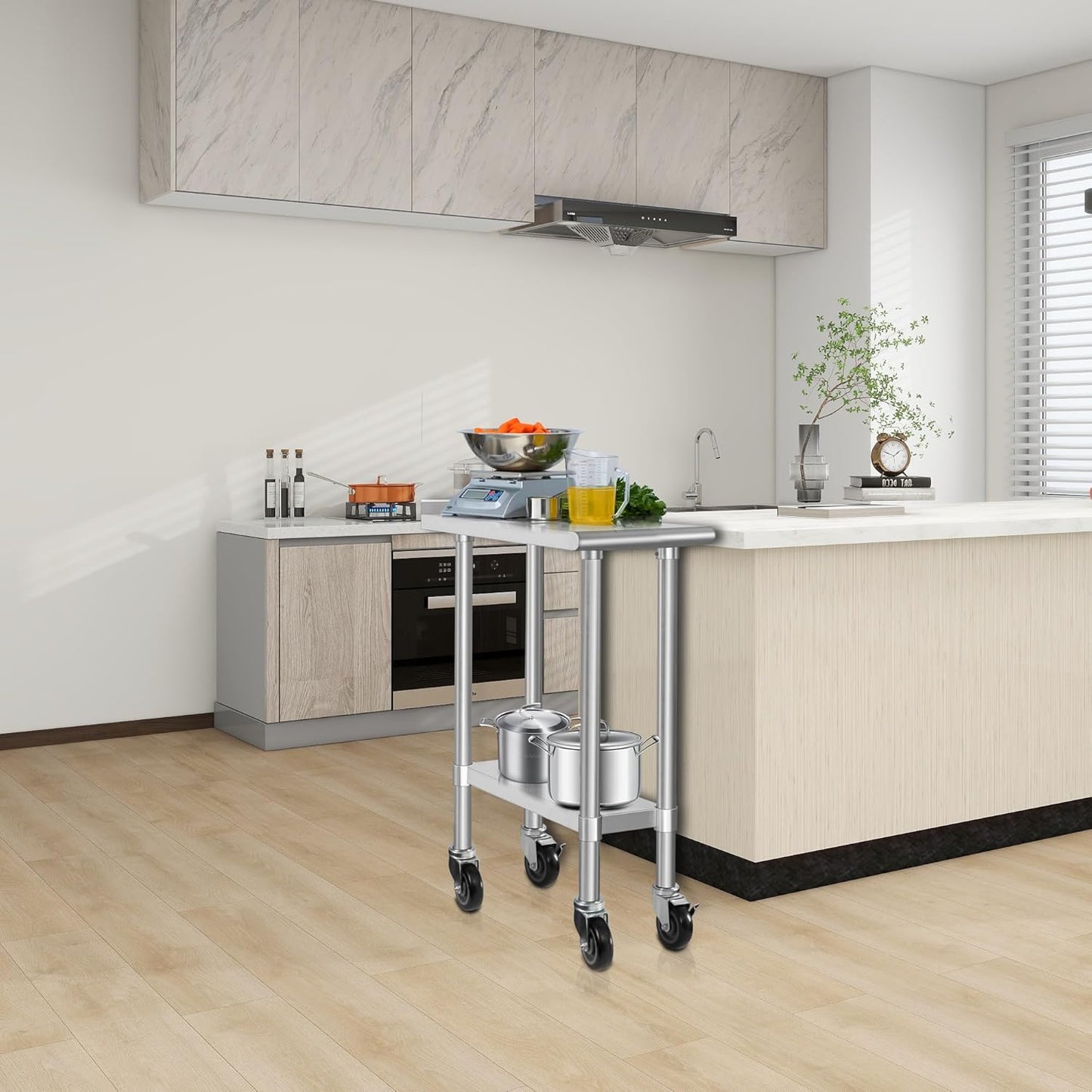 HARDURA Stainless Steel Commercial Work Table with Wheels Prep & Work Metal Table 30×12 Inches Heavy Duty NSF with Casters and 2" Backsplash