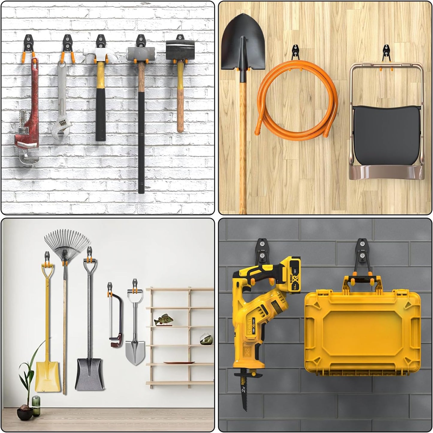 3-H Garage Wall Hooks 10 Pack, Garage Hooks Heavy Duty with Extra Welding Spots, Wall Storage Organizer for Hanging for Garden, Lawn, Yard (Orange)