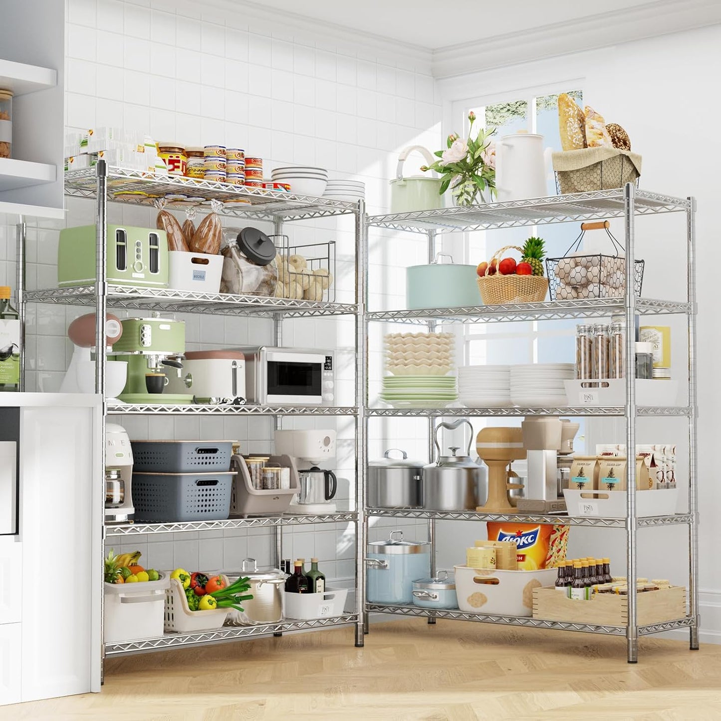 Storage Shelves Heavy Duty, 45" W x 20" D x 72" H Garage Wire Shelving Unit Loads 2000LBS, 5-Tier Adjustable Metal Industrial Utility Shelf Rack for Kitchen, Laundry Room, Pantry, Warehouse, Basement