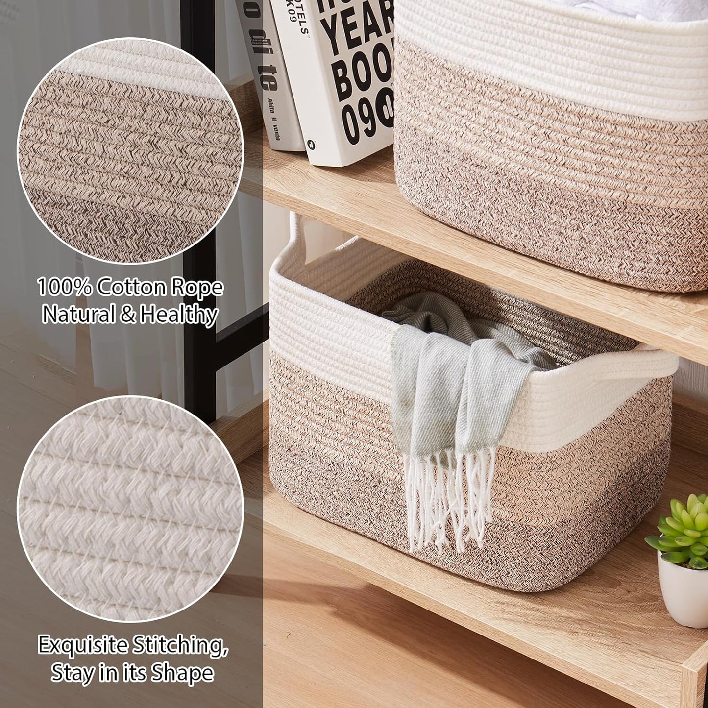 Storage Basket for Organizing, Woven Baskets for Storage, Rectangle Decorative Baskets for Shleves, Closet, Toys, Book, Nursery Organizer Bins - Pack of 3 (Gradient Yellow, 15.75"x11.8"x9.85")