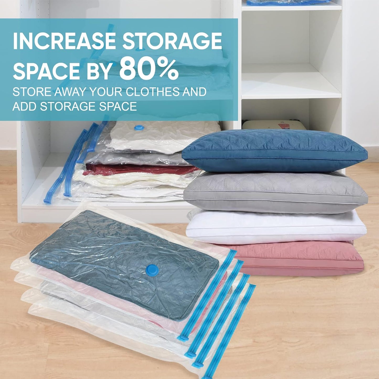 Vacuum Storage Bags, 10 Jumbo Space Saver Bags with Pump, Space Bags, Vacuum Sealer Bags for Clothes, Comforters, Blankets, Bedding