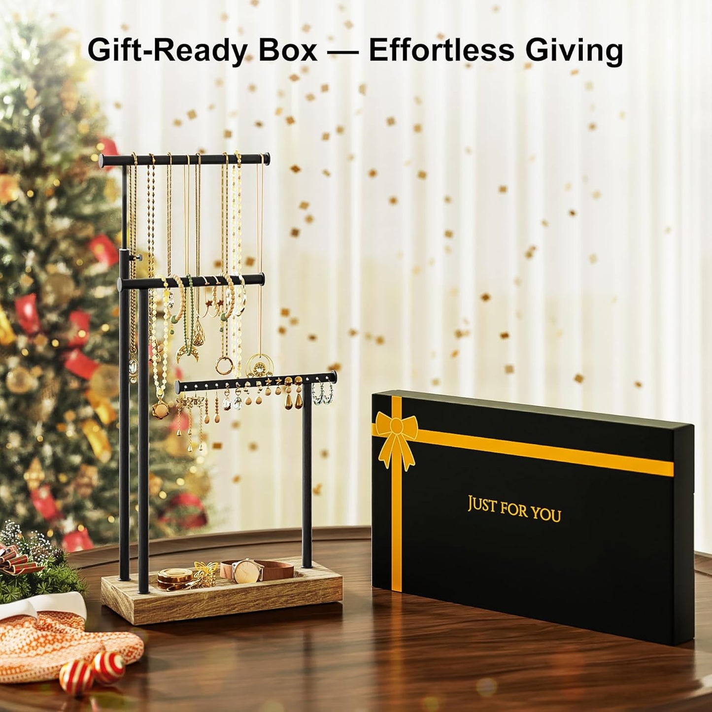SRIWATANA Jewelry Organizer Stand, Extra Tall Necklace Holder Jewelry Holder, Gift Idea (Carbonized Black & Black)